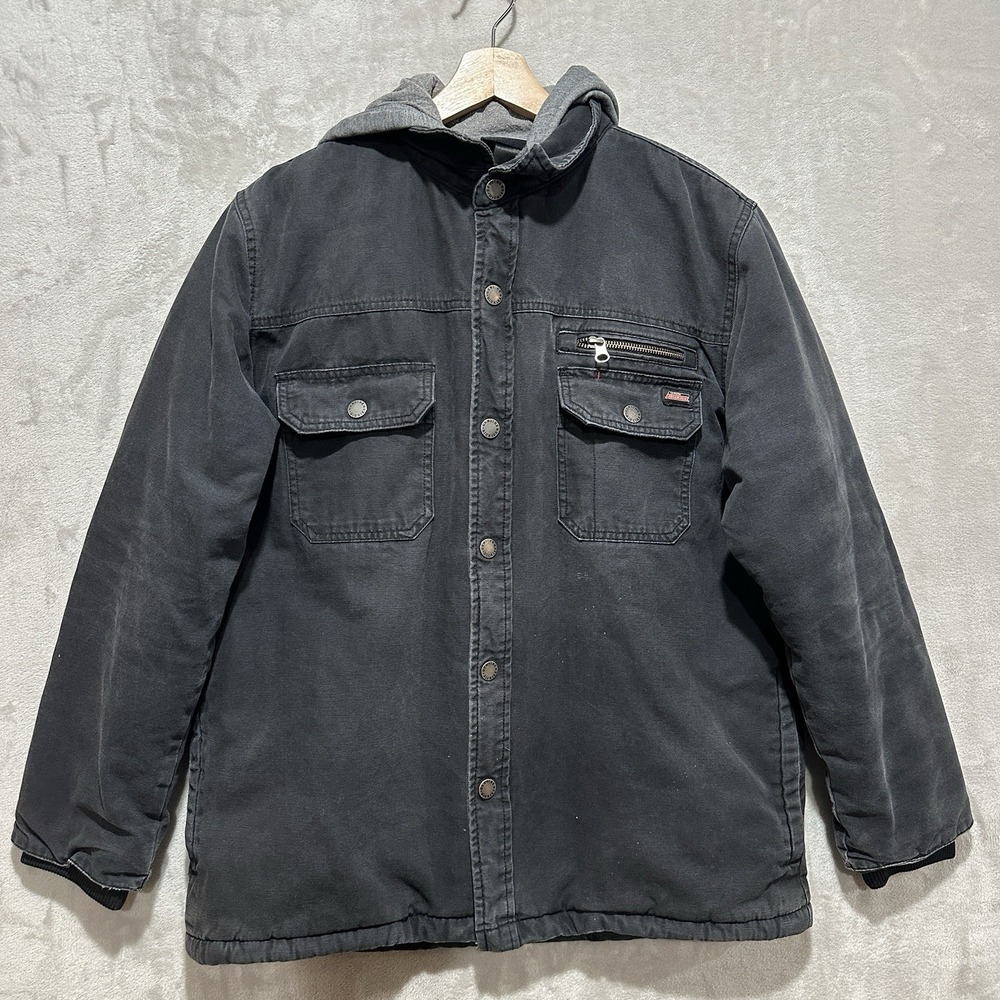 Dickies Genuine Men's M Black Hooded Workwear Jacket Duck Canvas Pockets Lined